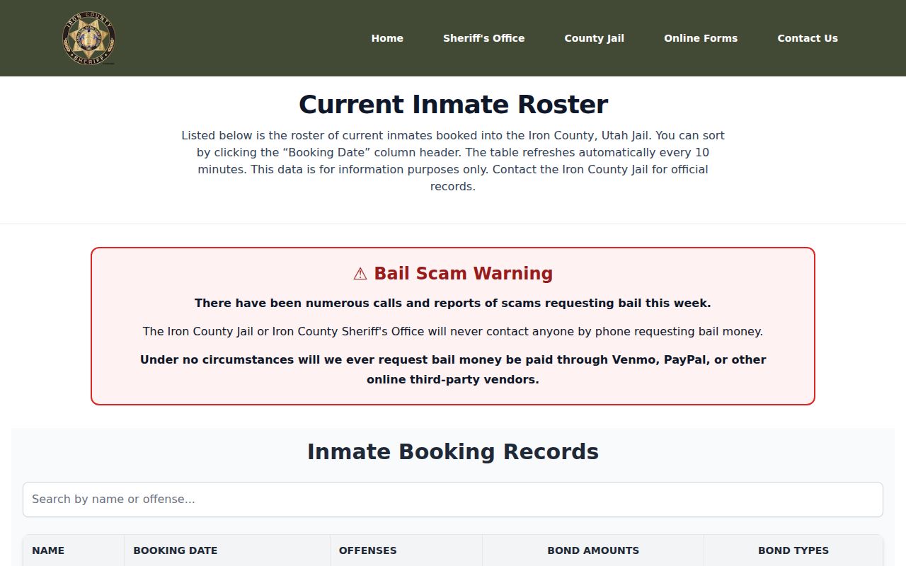 Iron County warrant status compared with Jail roster columns
