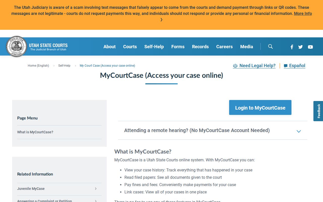 Iron County warrant search context in the Utah MyCase case-history explanation