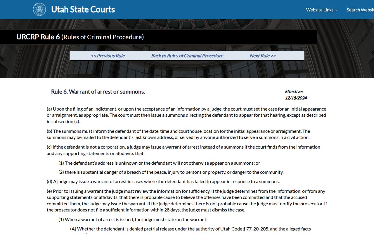 Iron County arrest warrant process under Utah Rule 6