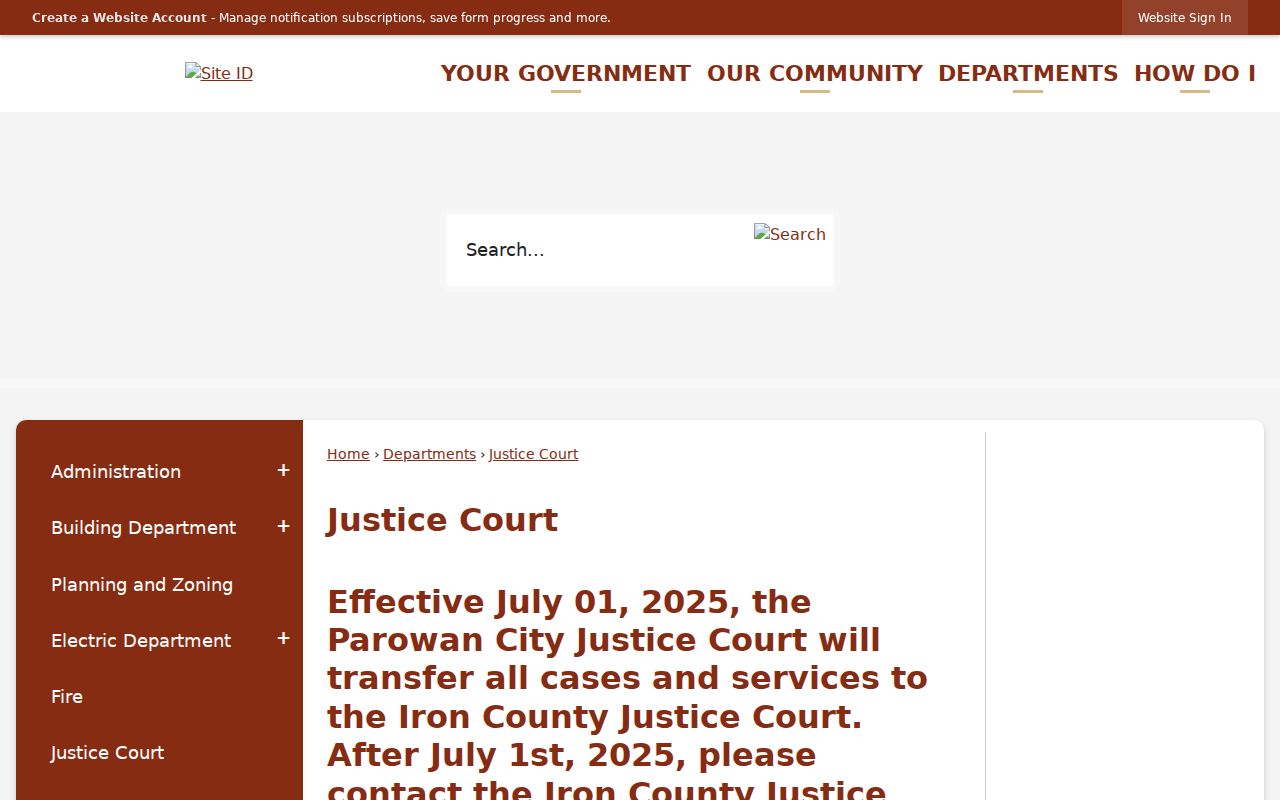 Parowan warrant search court transfer notice effective July 1, 2025