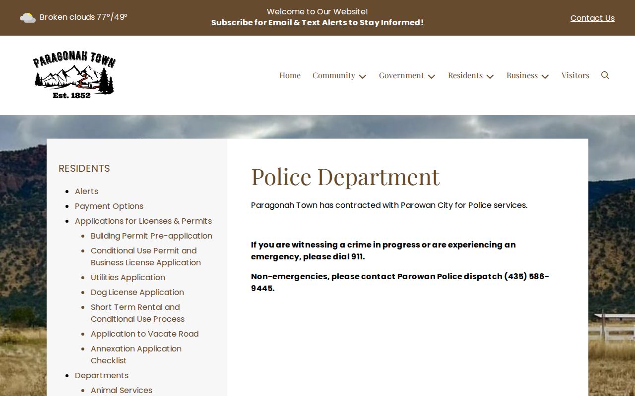 Paragonah warrant service relationship with contracted Parowan Police
