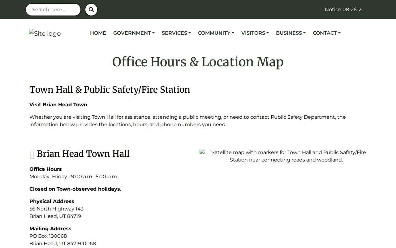 Iron County city warrant service contact location at Brian Head Town Hall