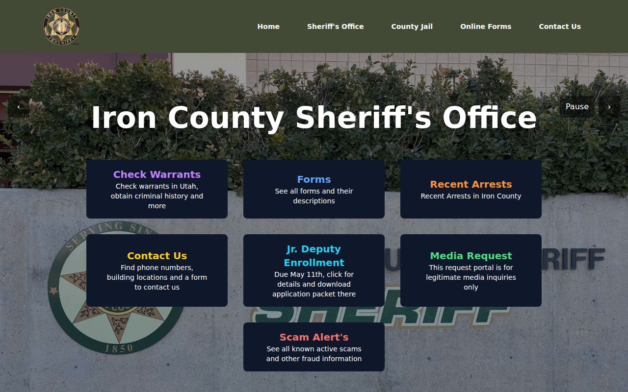 Iron County Sheriff warrant channel homepage